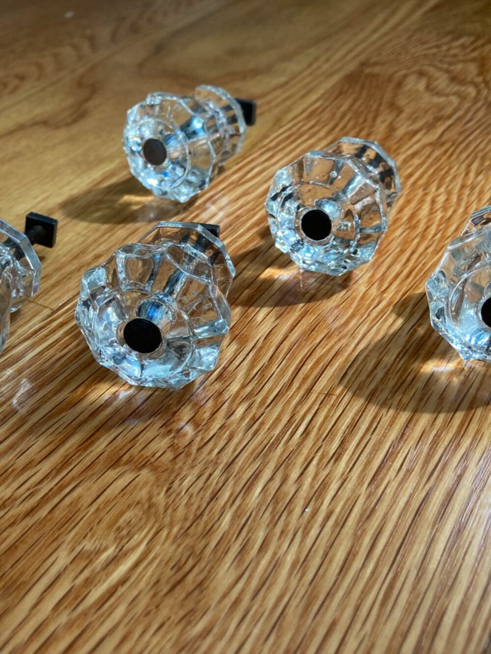 Vintage - 5 Clear Glass Knobs with Metal Center Screws